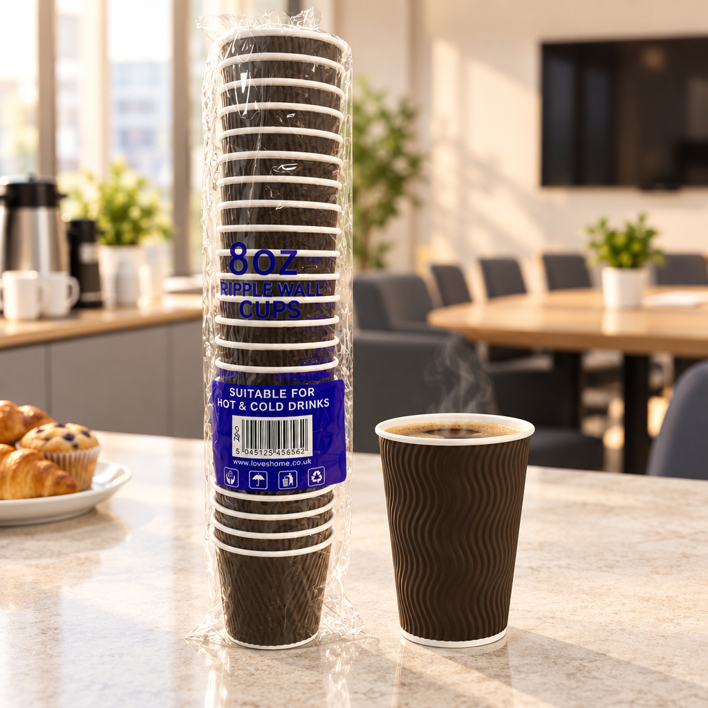 8oz Ripple Wall Disposable Coffee Cups Brown/Black - Pack of 25