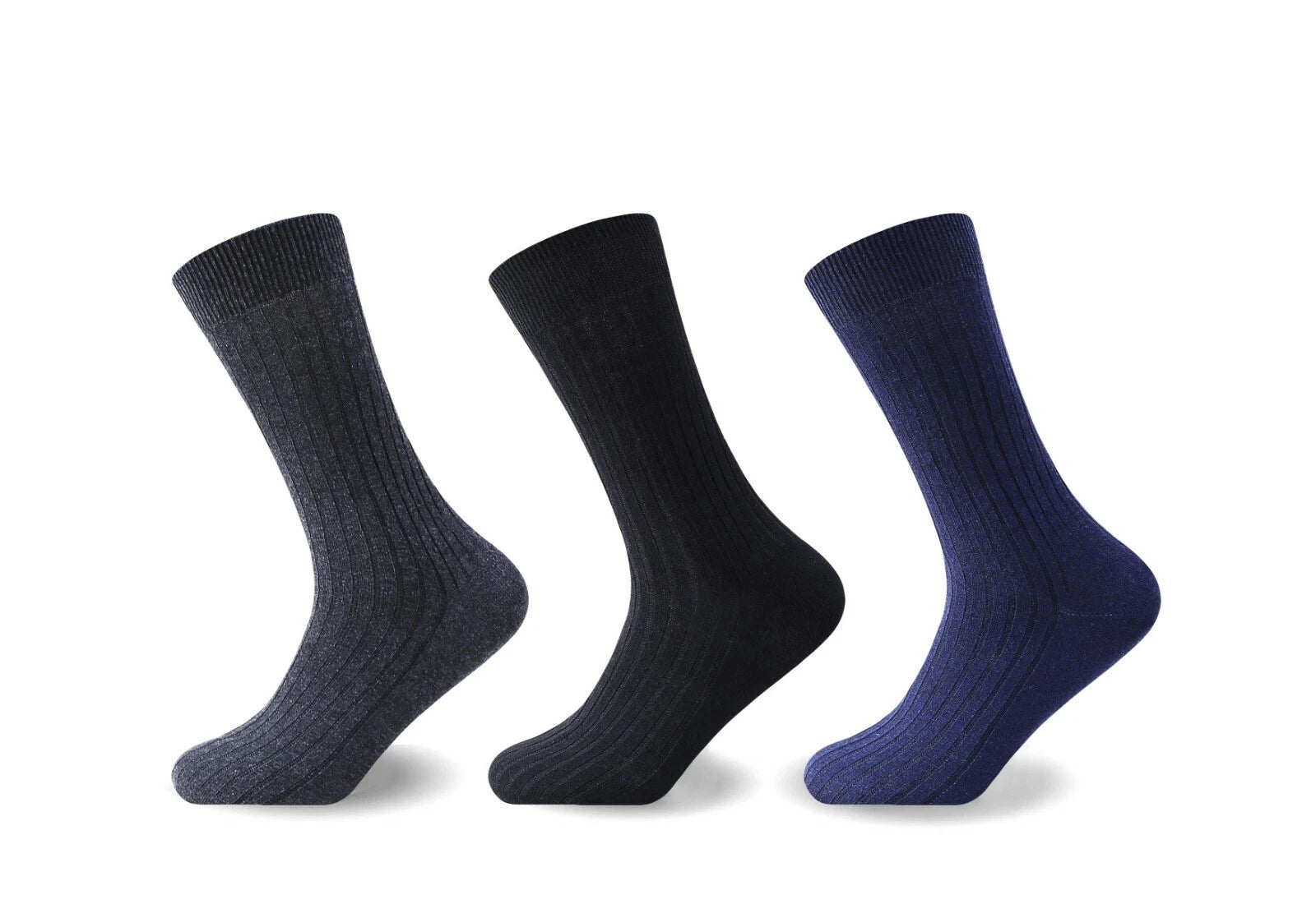 Socksation 3pk Mens Cotton Non-Elastic Socks Black/Navy/Grey