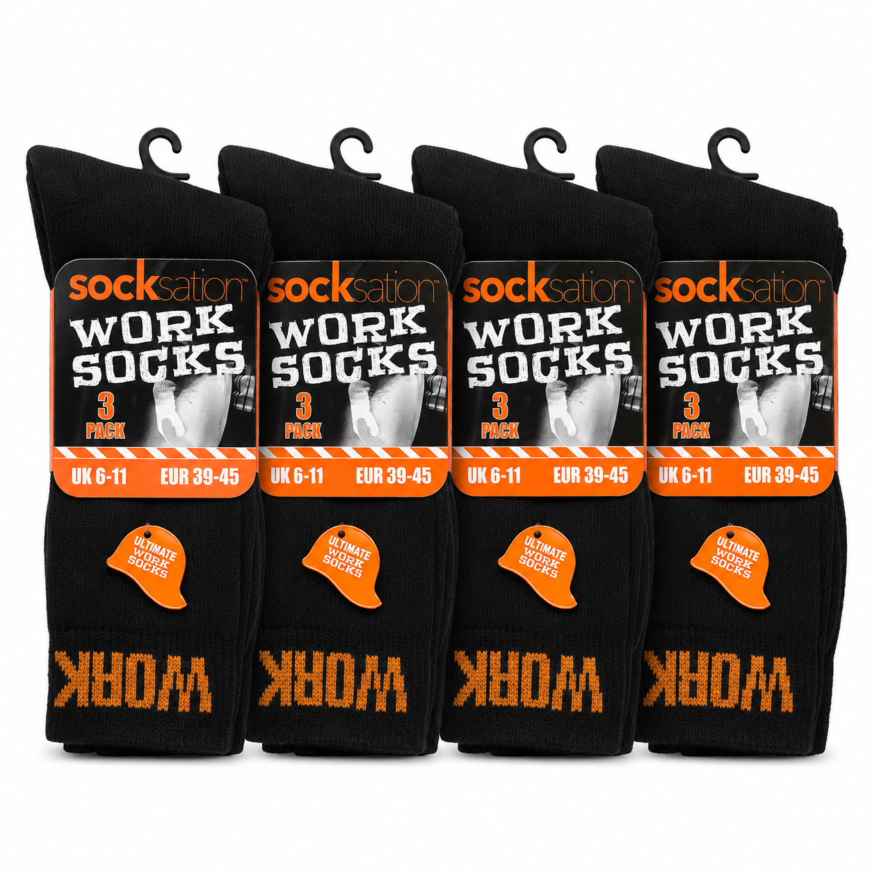 Sockstation Men’s Work Socks 12 Pairs | 4 x 3 Pack | UK 6-11 | Black, Navy & Grey