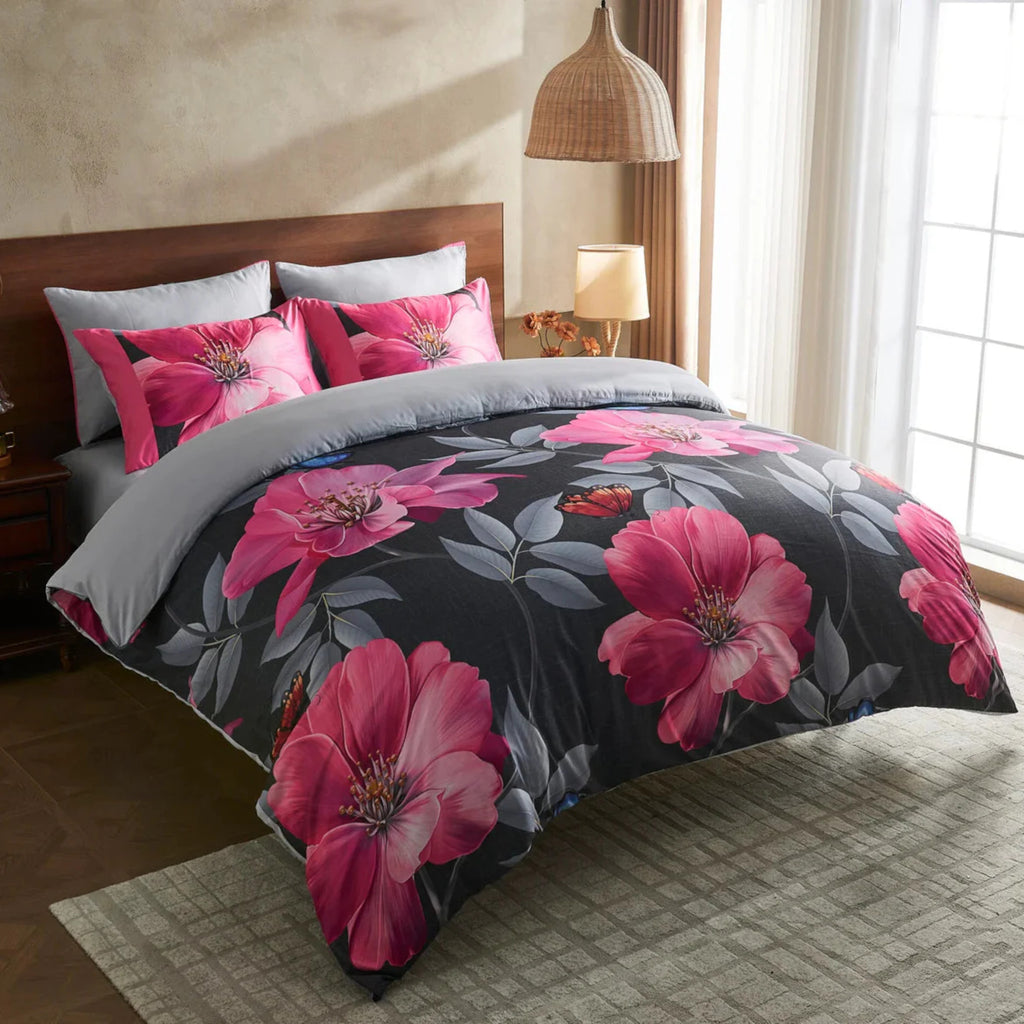 Bella Flora Microfibre Duvet Set Avery Charcoal Double