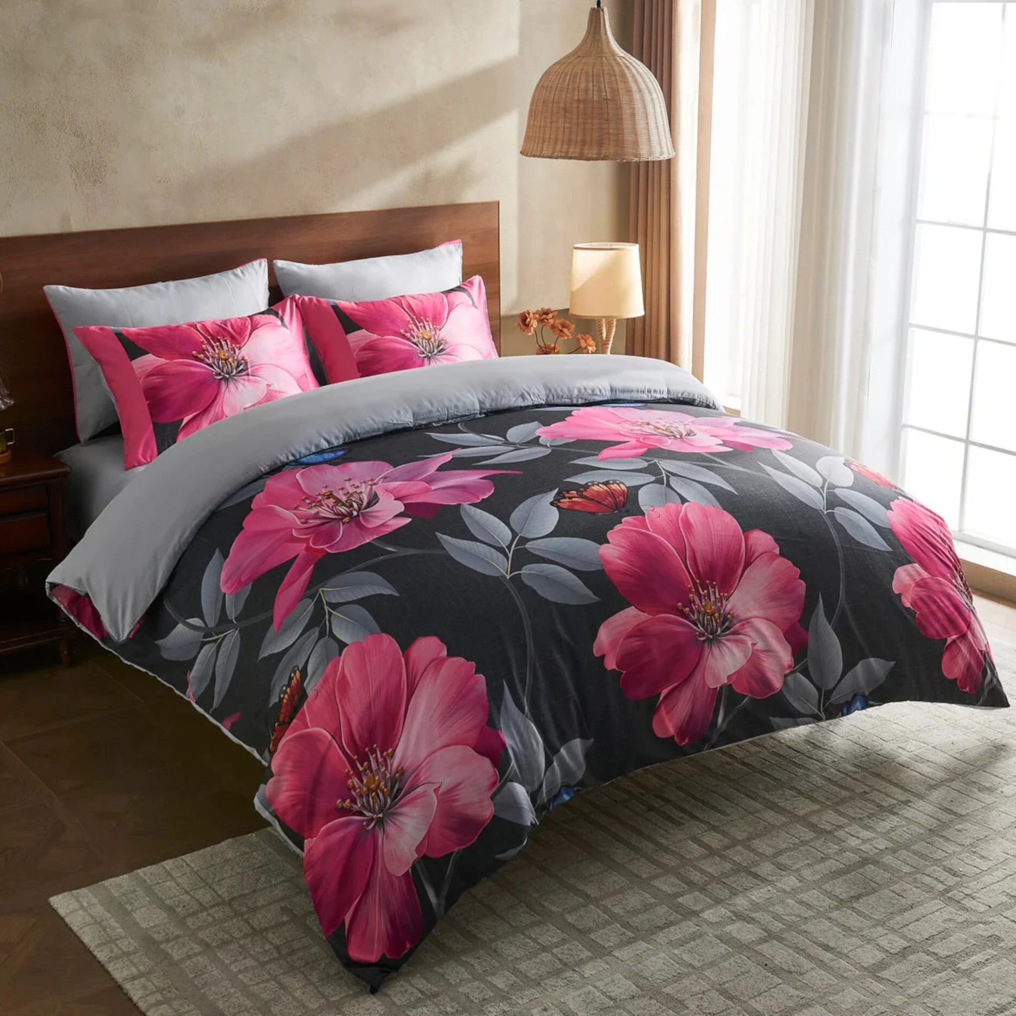 Bella Flora Microfibre Duvet Set Avery Charcoal Double