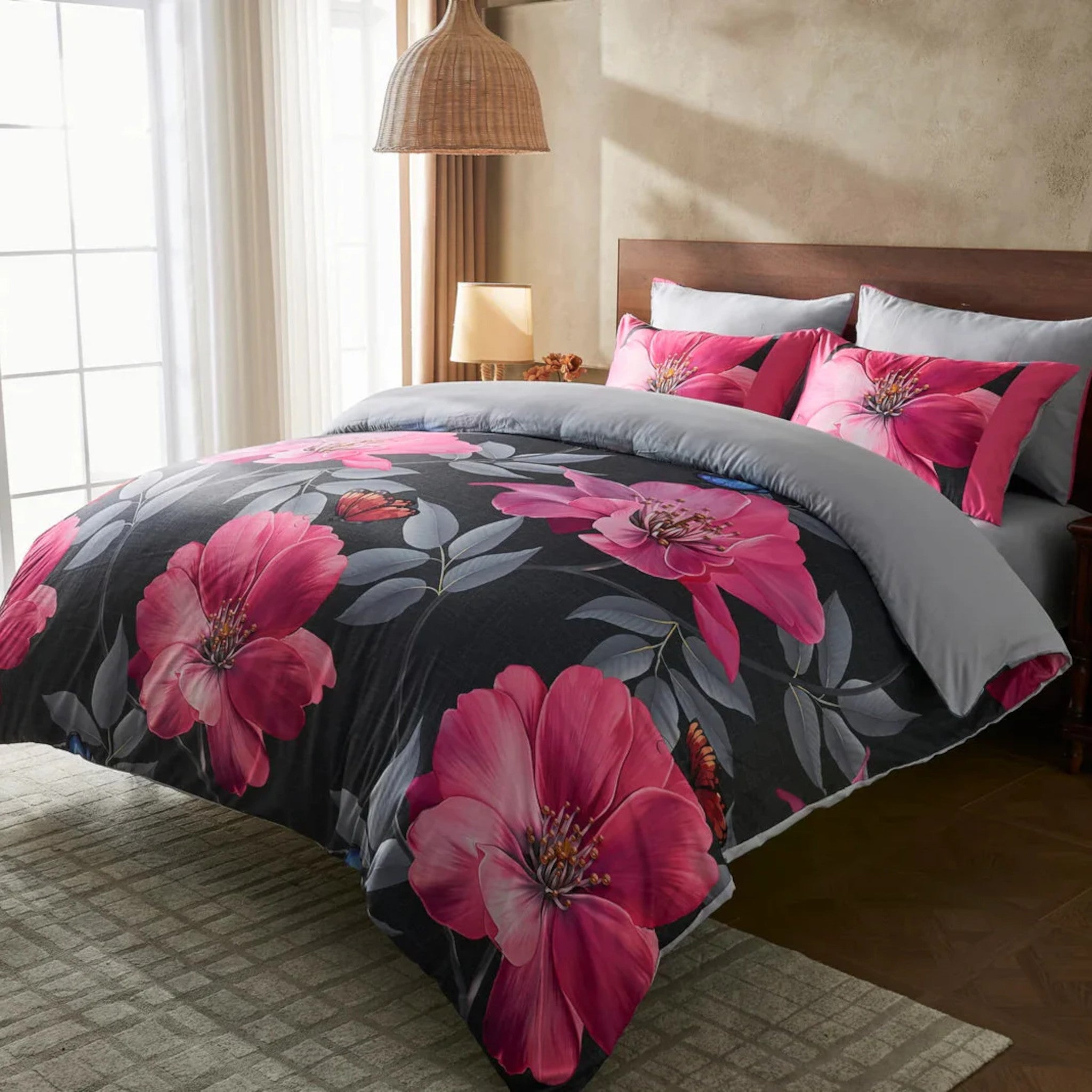 Bella Flora Microfibre Duvet Set Avery Charcoal Double