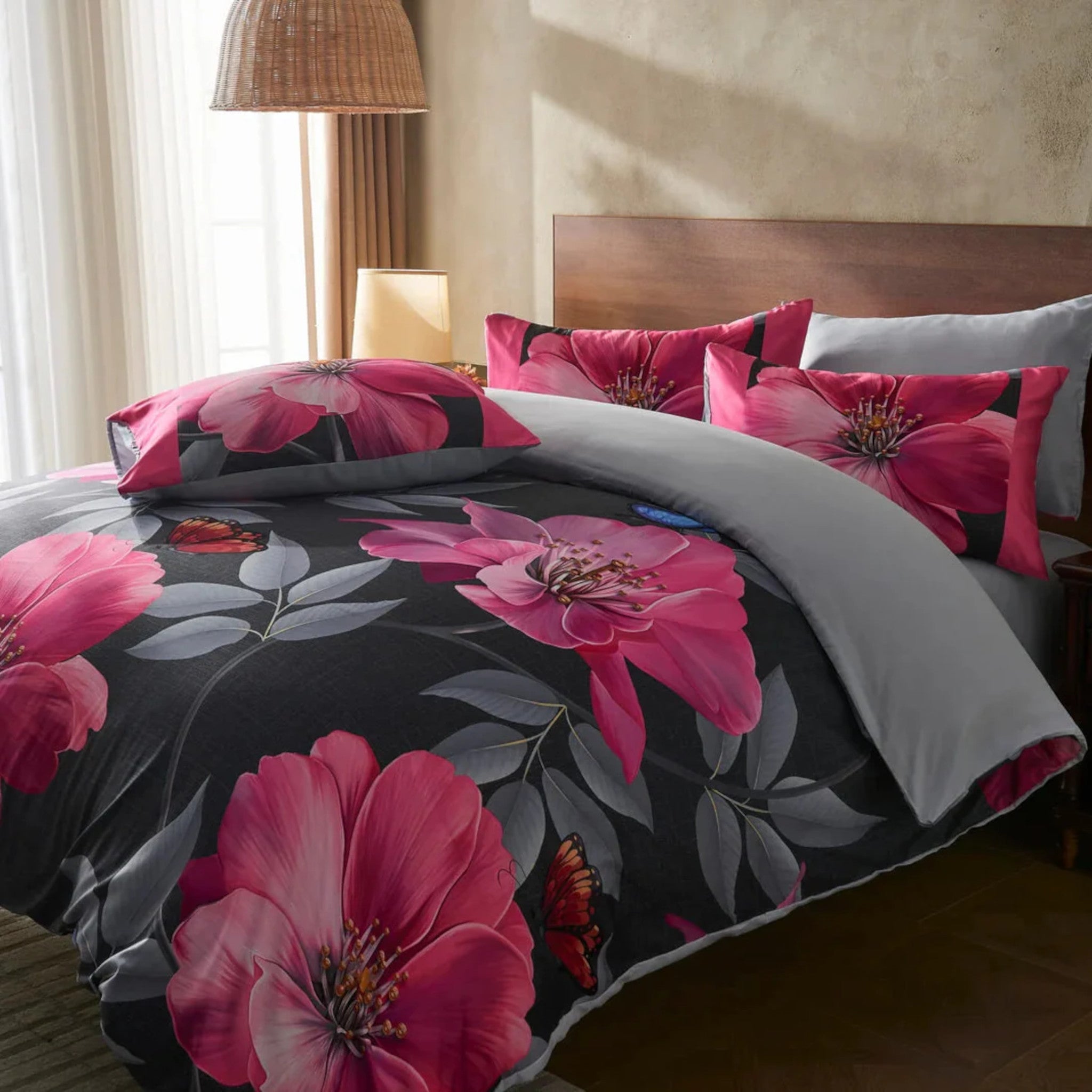 Bella Flora Microfibre Duvet Set Avery Charcoal Double