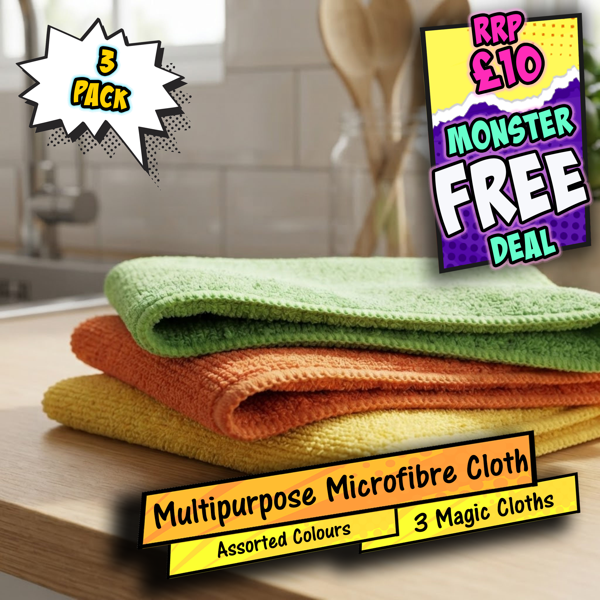 Koooks Kitchen Multipurpose Magic Cloth Assorted 3 Pack 40x40cm