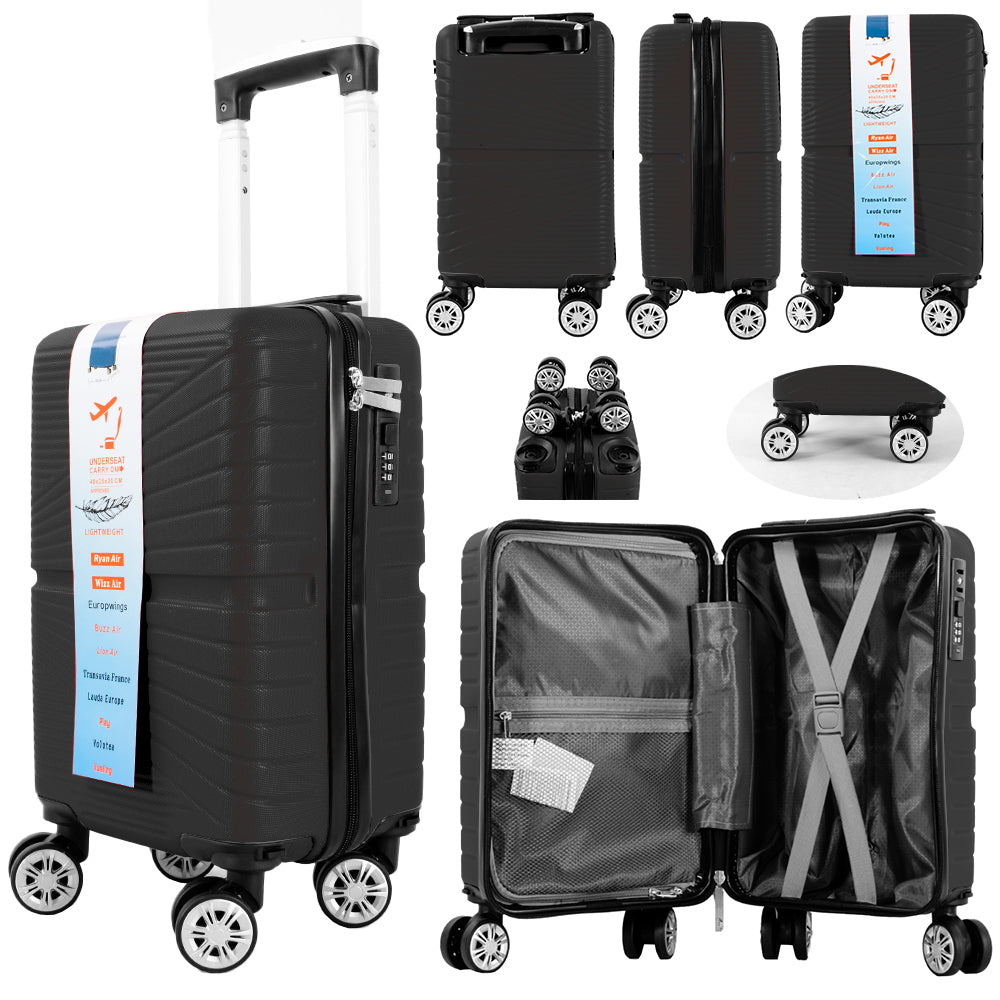 Compact Cabin Hardcase Suitcase 40x20x25cm – Ryanair & Wizz Air Approved with Detachable 360° Wheels & Lock Dark Grey