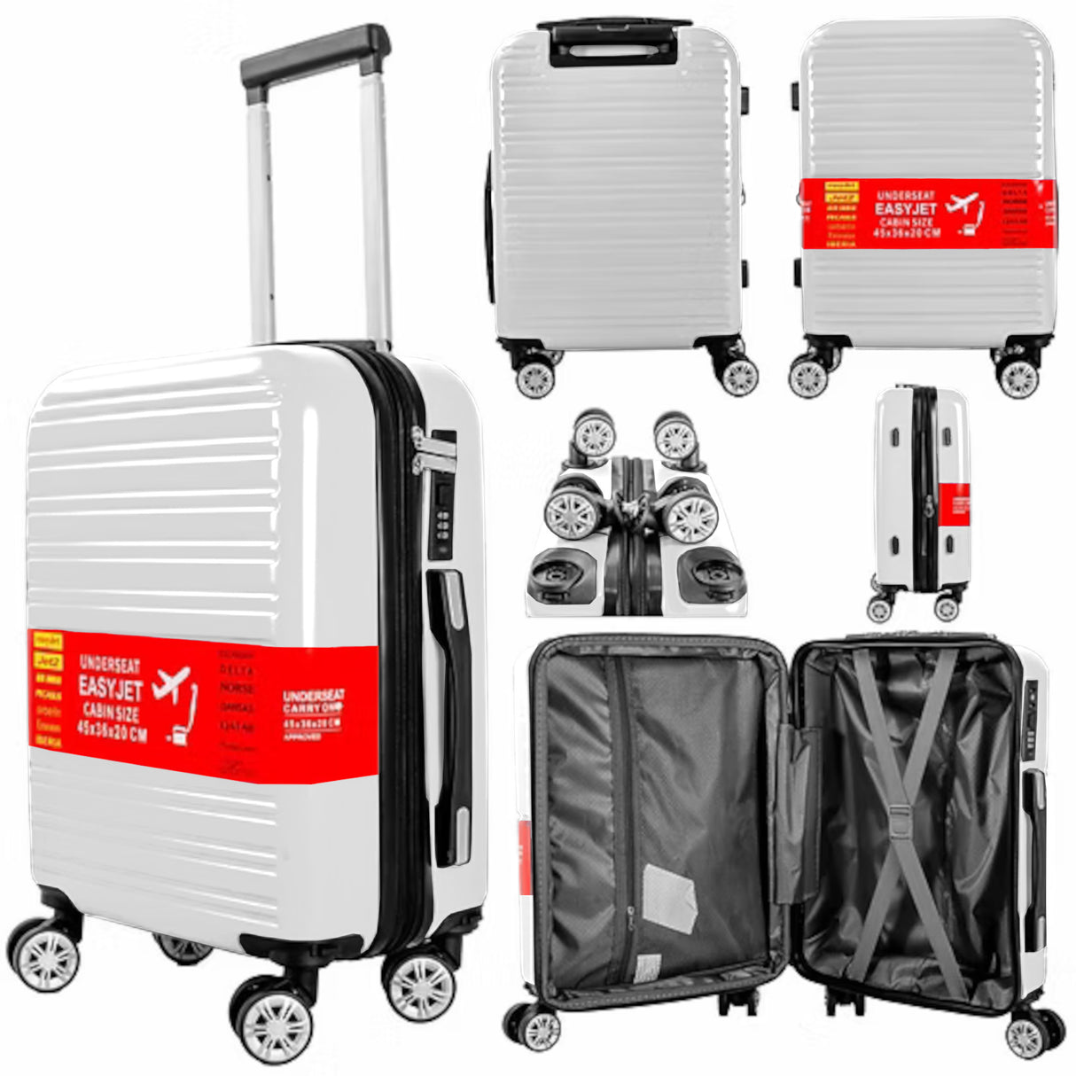 Compact Cabin Hardcase Suitcase 40x20x25cm – Ryanair & Wizz Air Approved with Detachable 360° Wheels & Lock White
