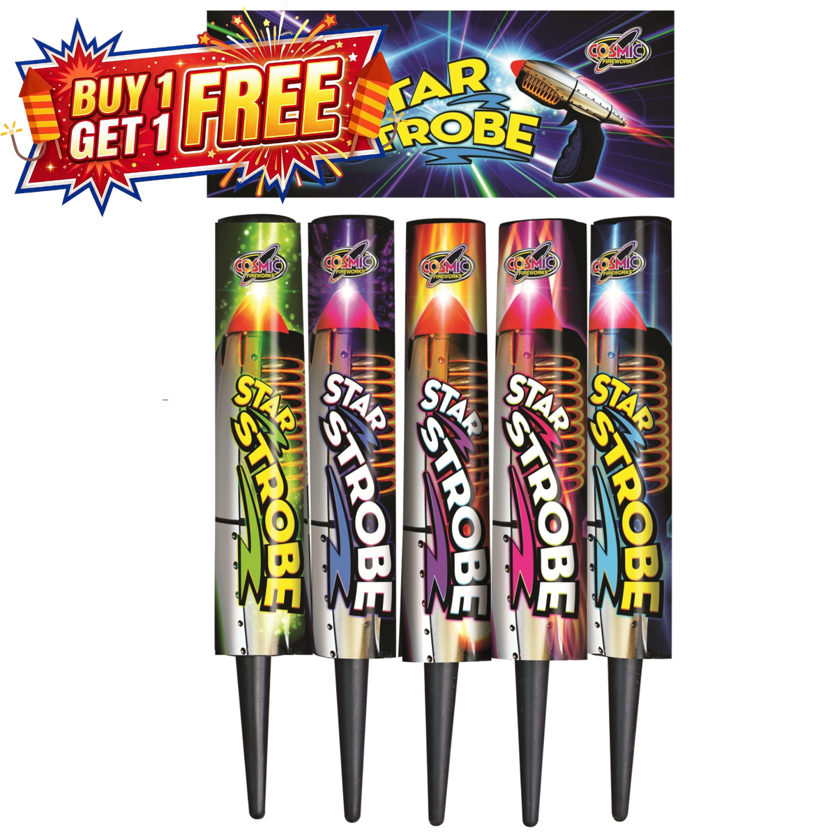 Star Strobe Single Shot | 5 Piece Roman Candles