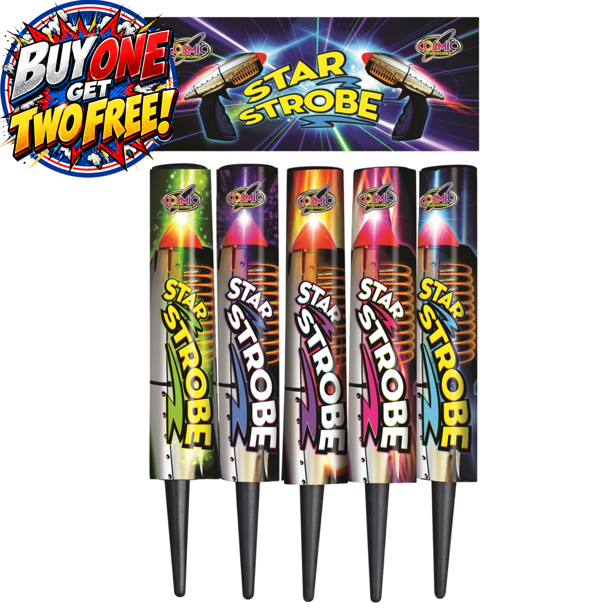 Star Strobe Single Shot | 5 Piece Roman Candles