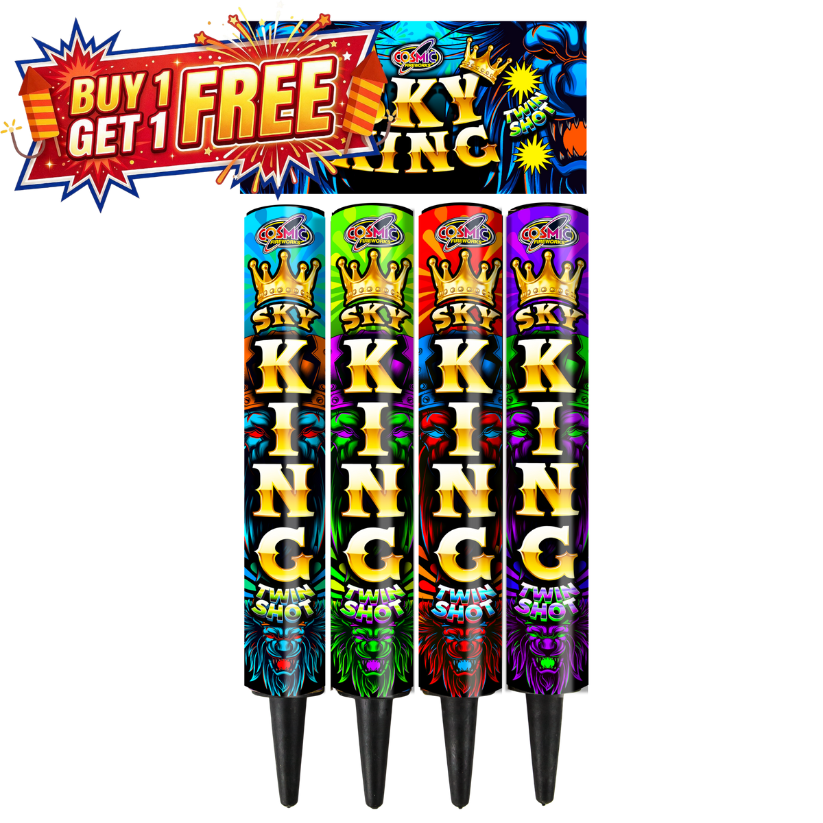 Sky King Twin Burst | 4 Piece Roman Candles