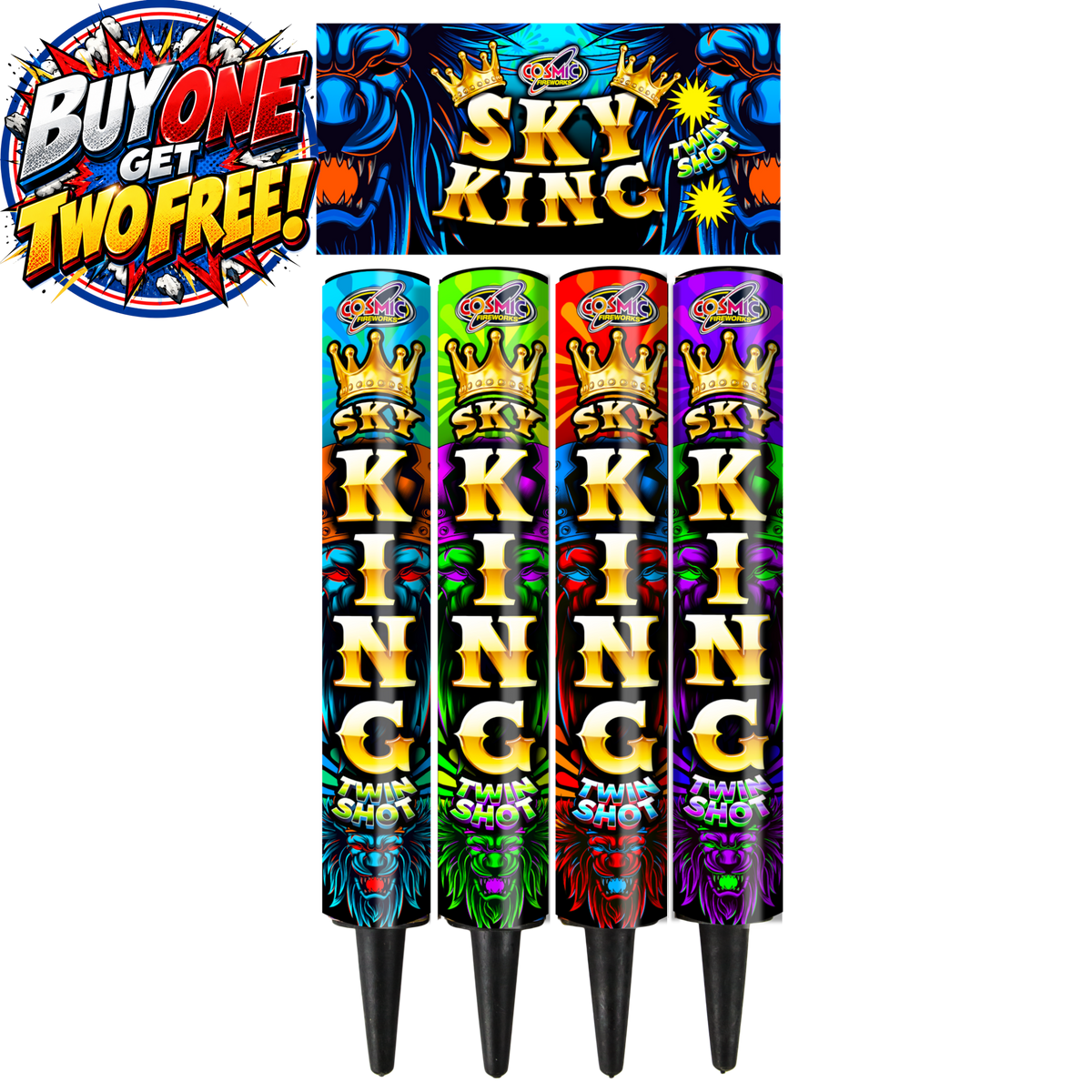 Sky King Twin Burst | 4 Piece Roman Candles