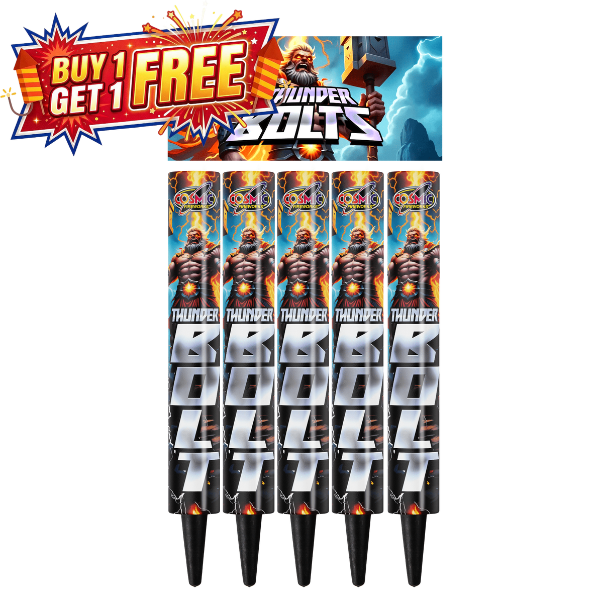 Thunder Bolts Single Shot | 5 Piece Roman Candles