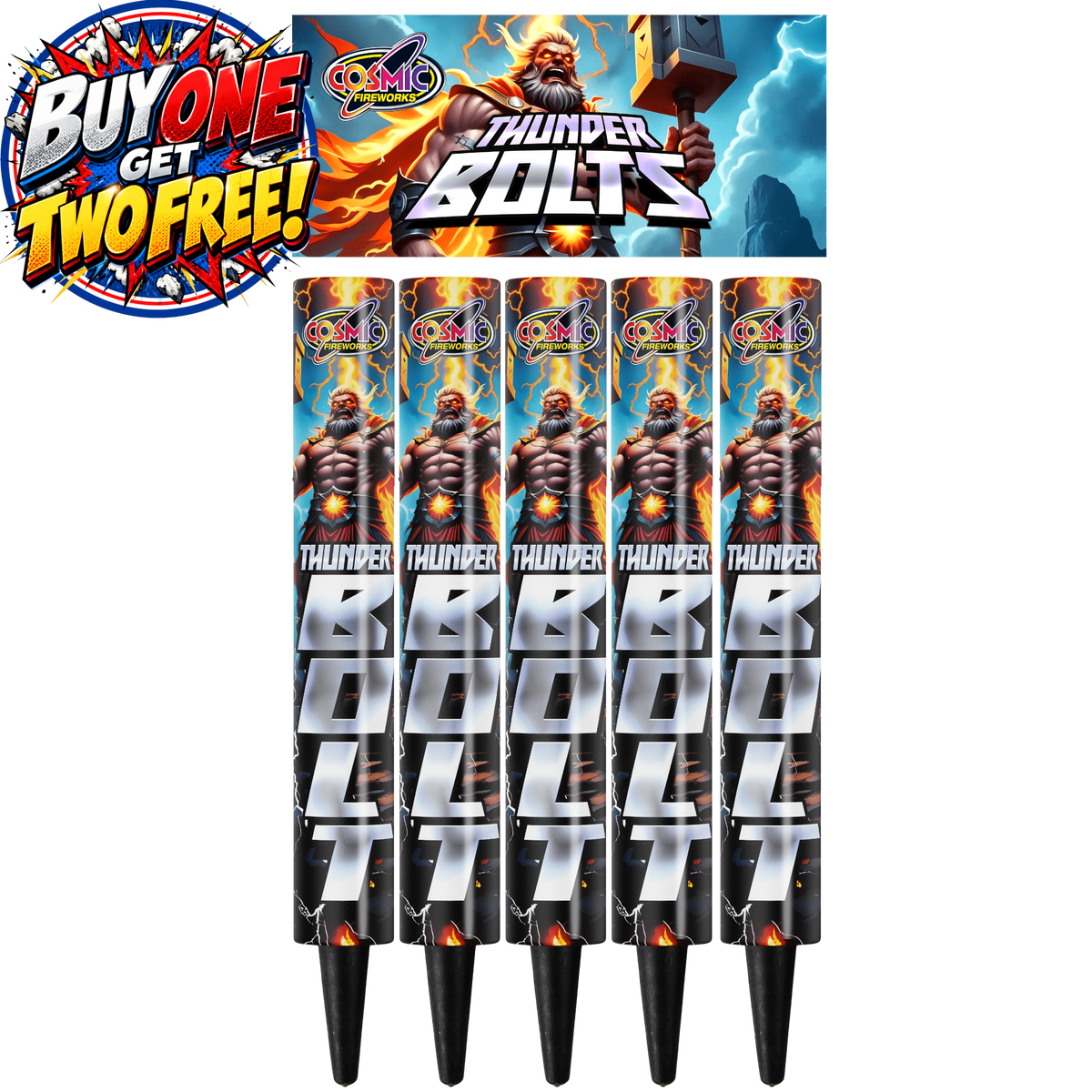 Thunder Bolts Single Shot | 5 Piece Roman Candles