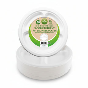 All Seasons 3 Compartment 10" Bagasse Plates (Bio-Degradable) 50 Pack