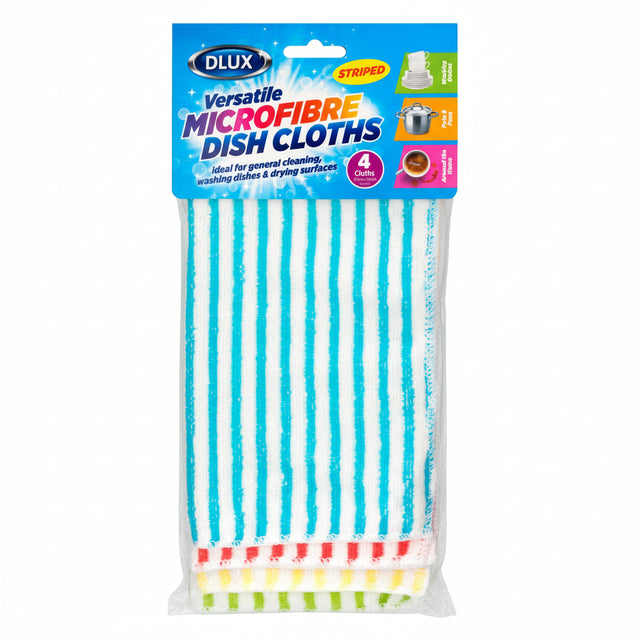 Dlux 4pk Striped Microfibre Dish Cloth