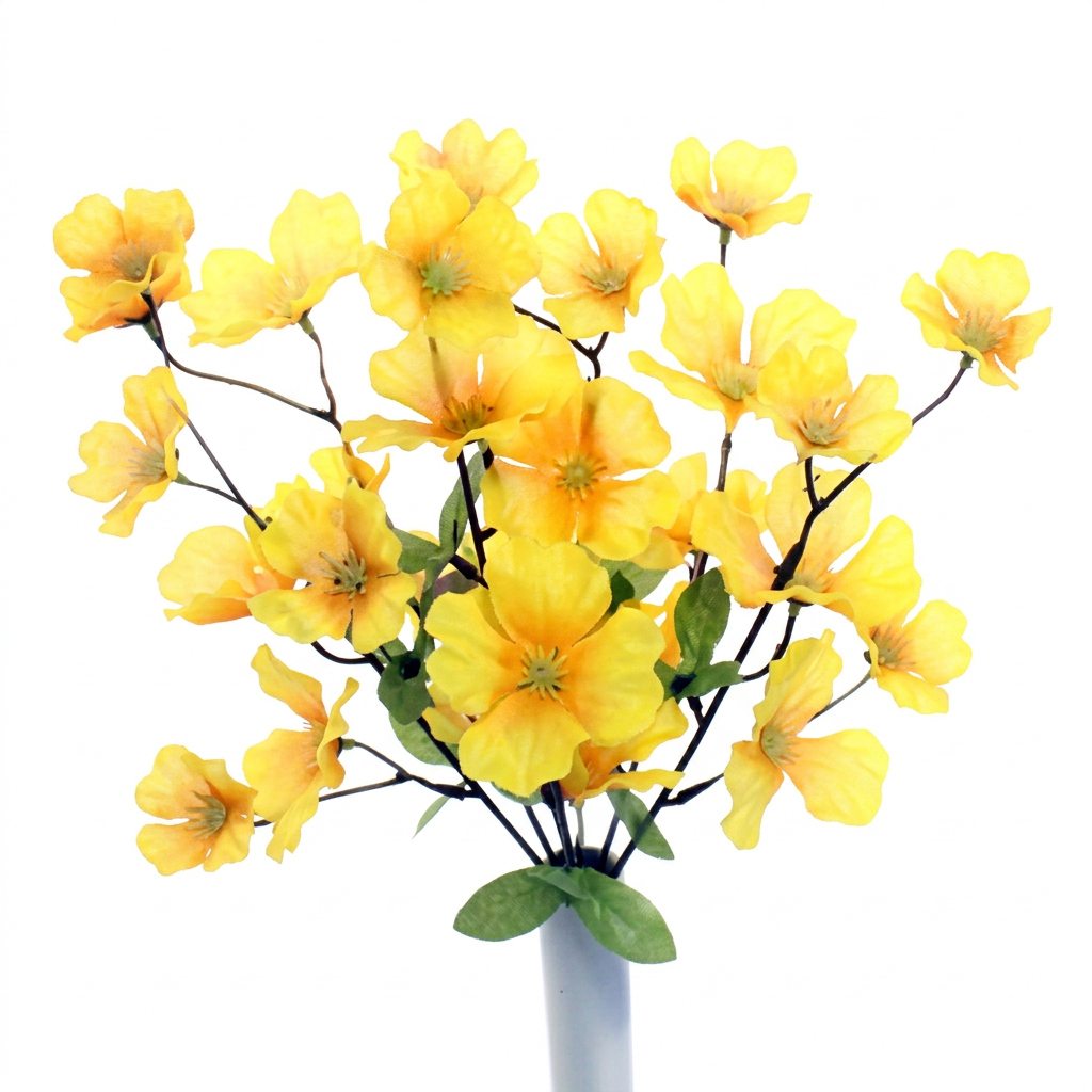 Yellow artificial cherry blossom bush