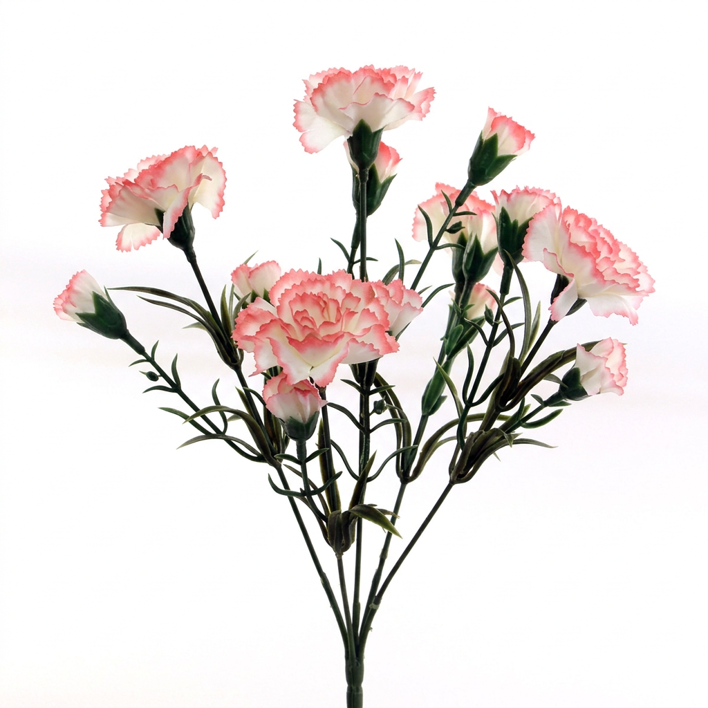 White carnation bush with salmon petal edges