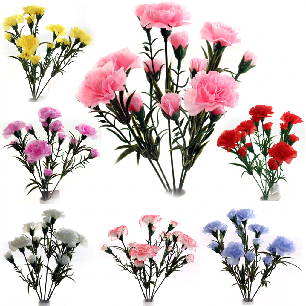 Artificial Carnation Flower Bush x 5 – Assorted Colours
