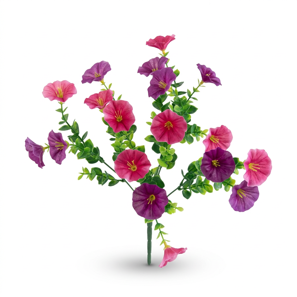 Deep pink magenta artificial petunia flower bush with green foliage