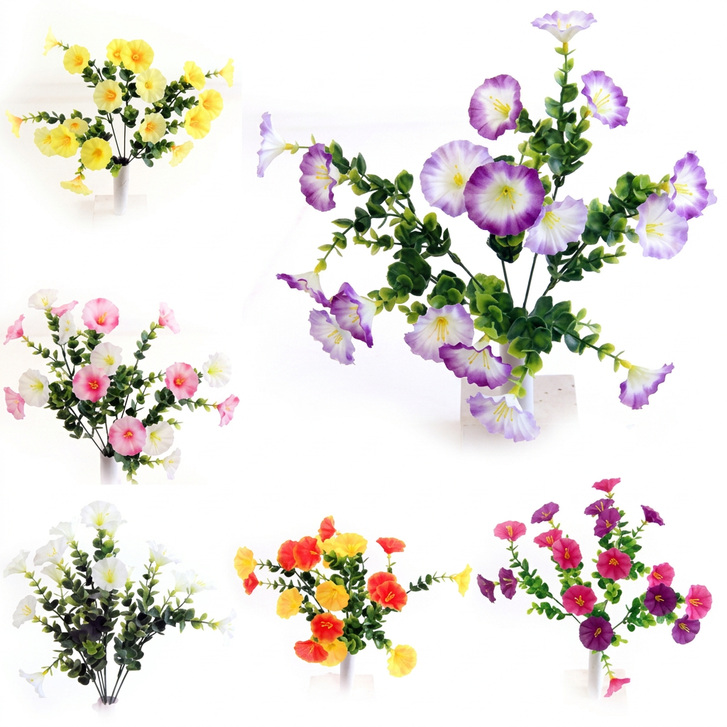 Artificial Petunia Flower Bush with Green Foliage In Assorted Colours