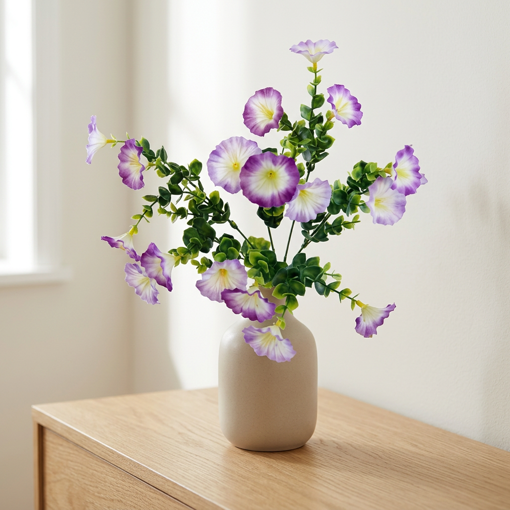 Artificial Petunia Flower Bush with Green Foliage In Assorted Colours