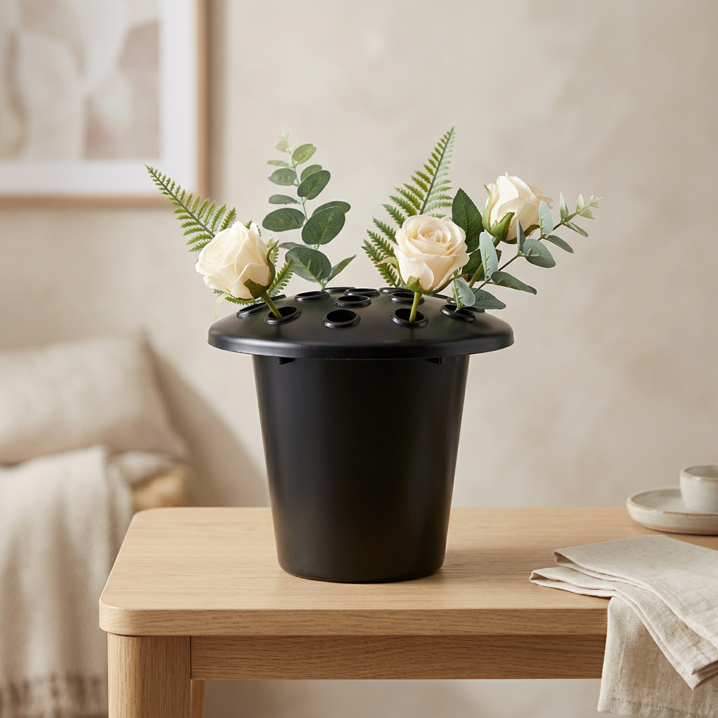 Black Flower Arranging Pot with Stem-Holder Lid