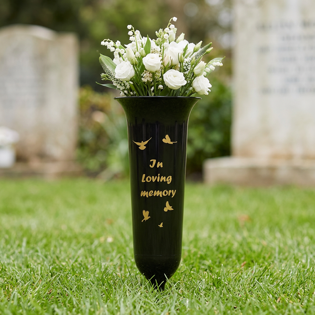 Black In Loving Memory Grave Vase