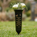 Black Memorial Grave Vase with Gold Butterfly Design & Remembrance Verse