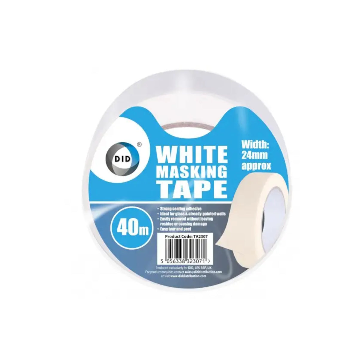 White Masking Tape - 40m x 24mm for Painting & DIY Projects