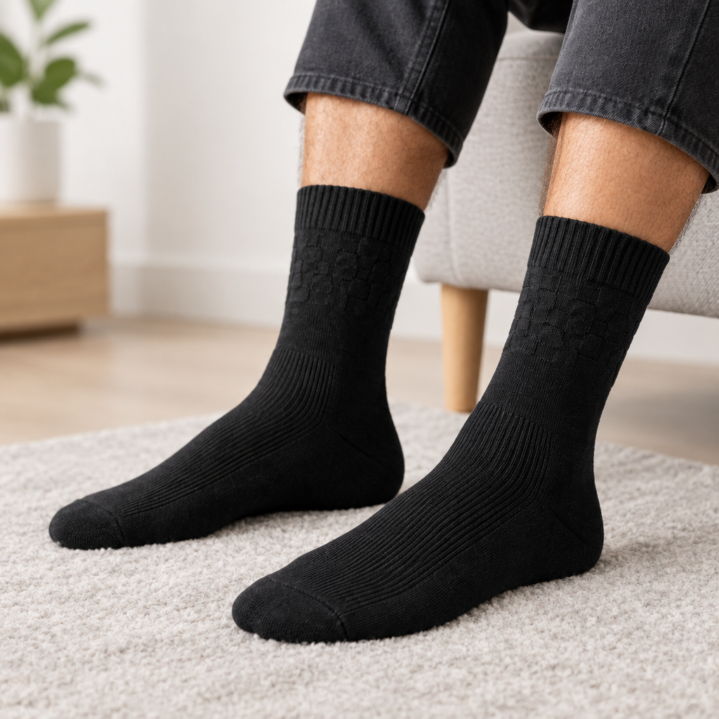 Men's Bamboo Diabetic Socks Black 3 Pack, Non-Binding Comfort Top UK 7-11