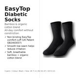 EasyTop Men’s Bamboo & Organic Cotton Diabetic Socks – Black (3 Pack, UK 7–11)