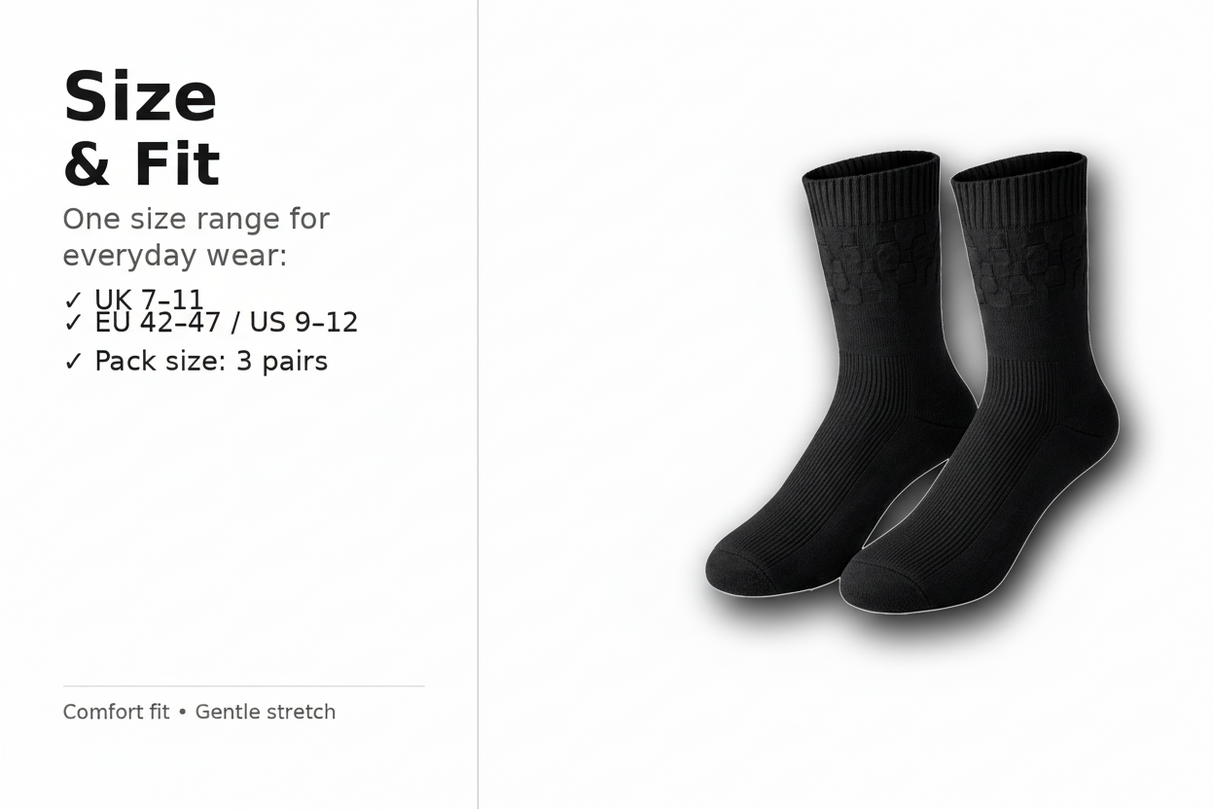 EasyTop Men’s Bamboo & Organic Cotton Diabetic Socks – Black (3 Pack, UK 7–11)