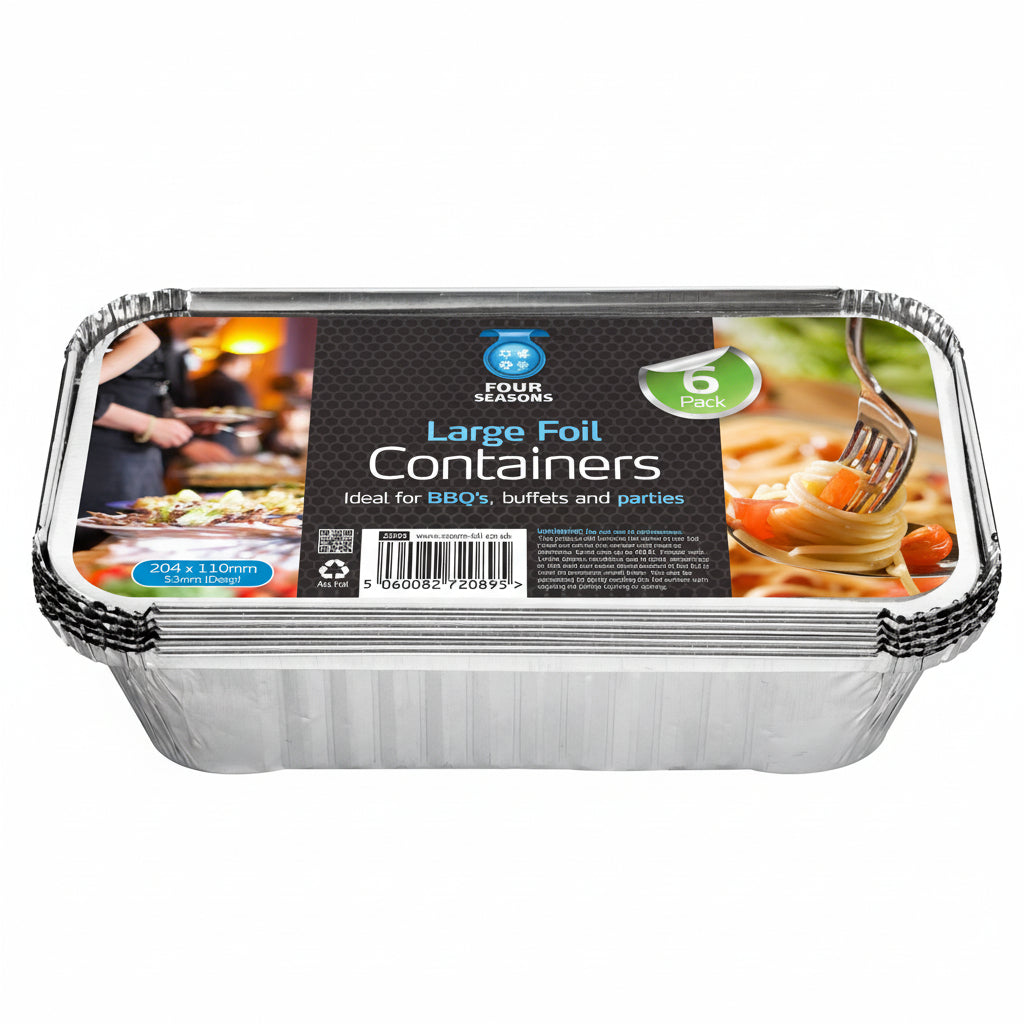 Four Seasons Large Aluminium Foil Containers with Lids 6 Pack