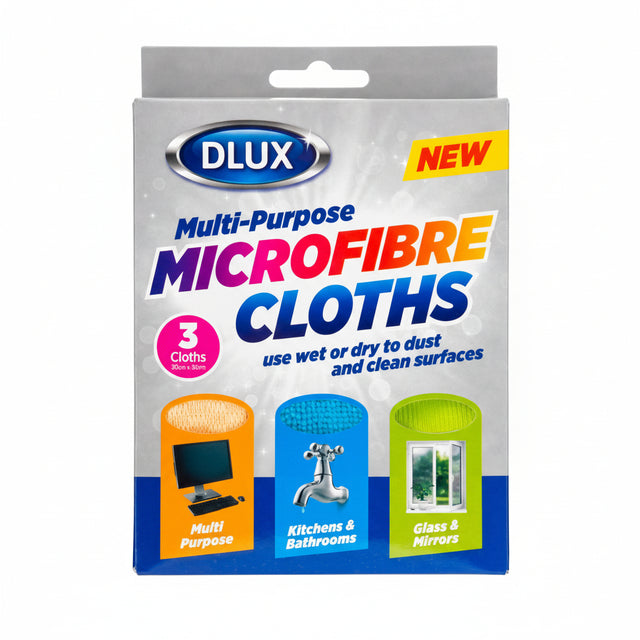 Dlux Multi Purpose Microfibre Cloths 3 Pack