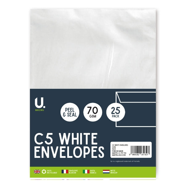 C5 White Envelopes 25 Pack