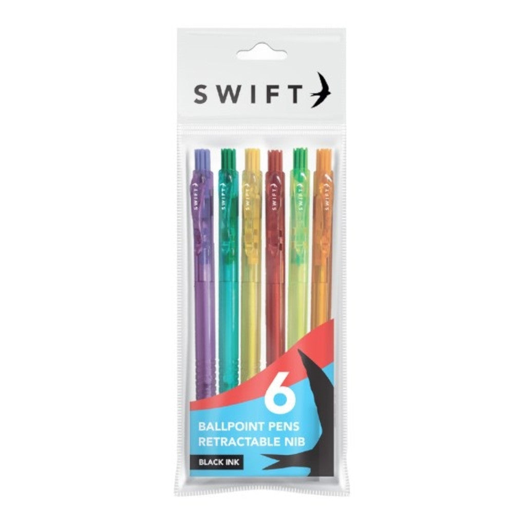 Colourful Retractable Ballpoint Pens | 6 Pack
