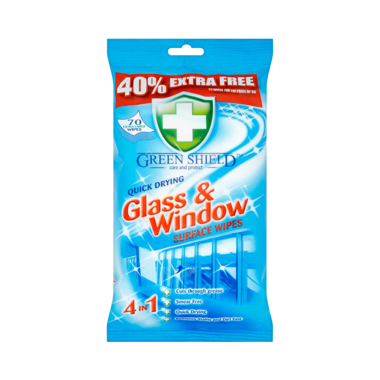 Green Shield Glass & Window Surface Wipes 70 Pack