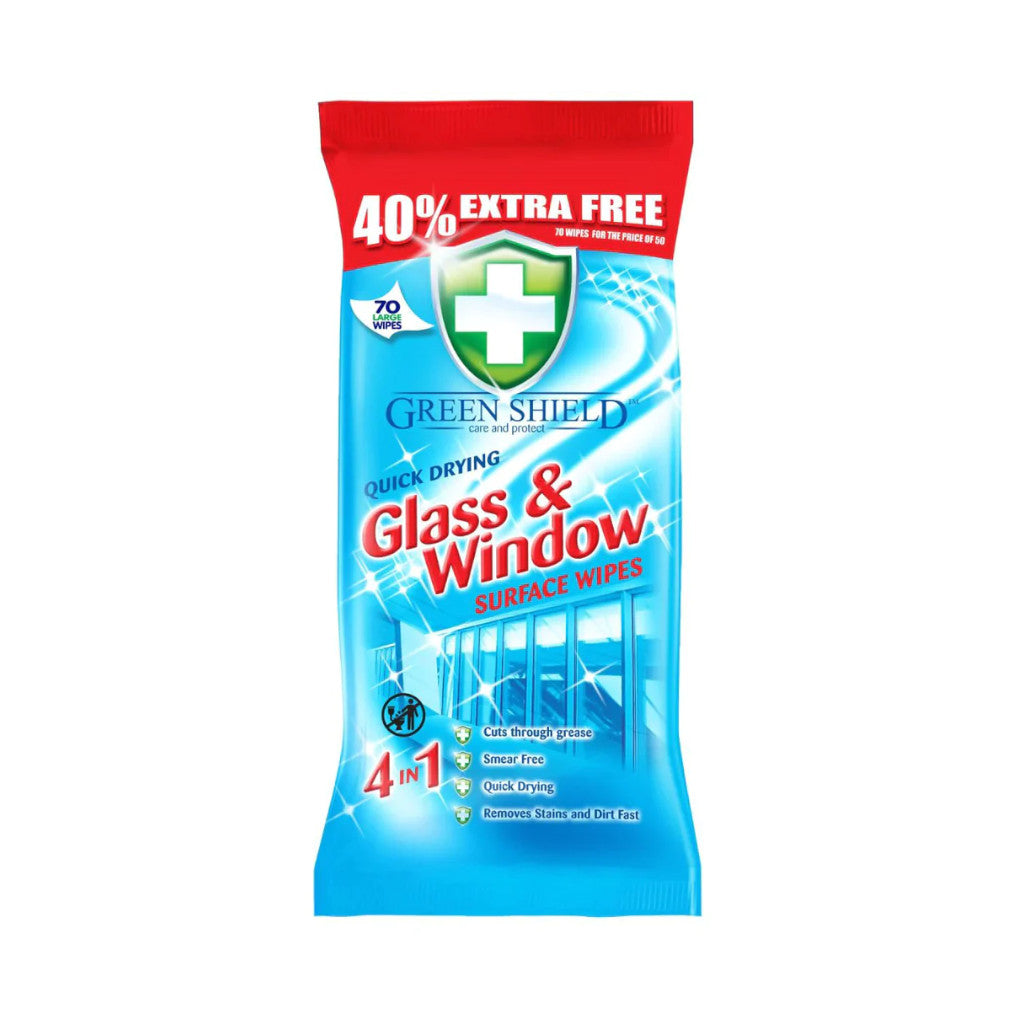 Green Shield Glass &amp; Window Surface Wipes | 70 Pack