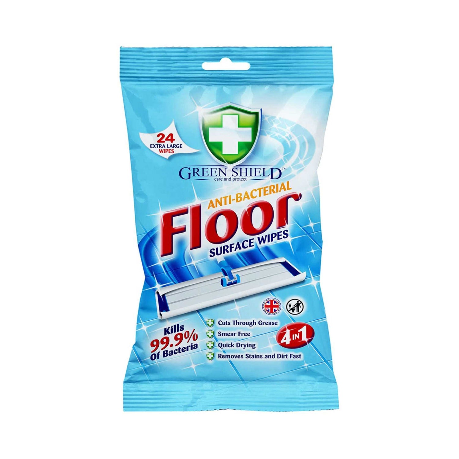 Green Shield Antibacterial Floor Surface Wipes | 24 Pack