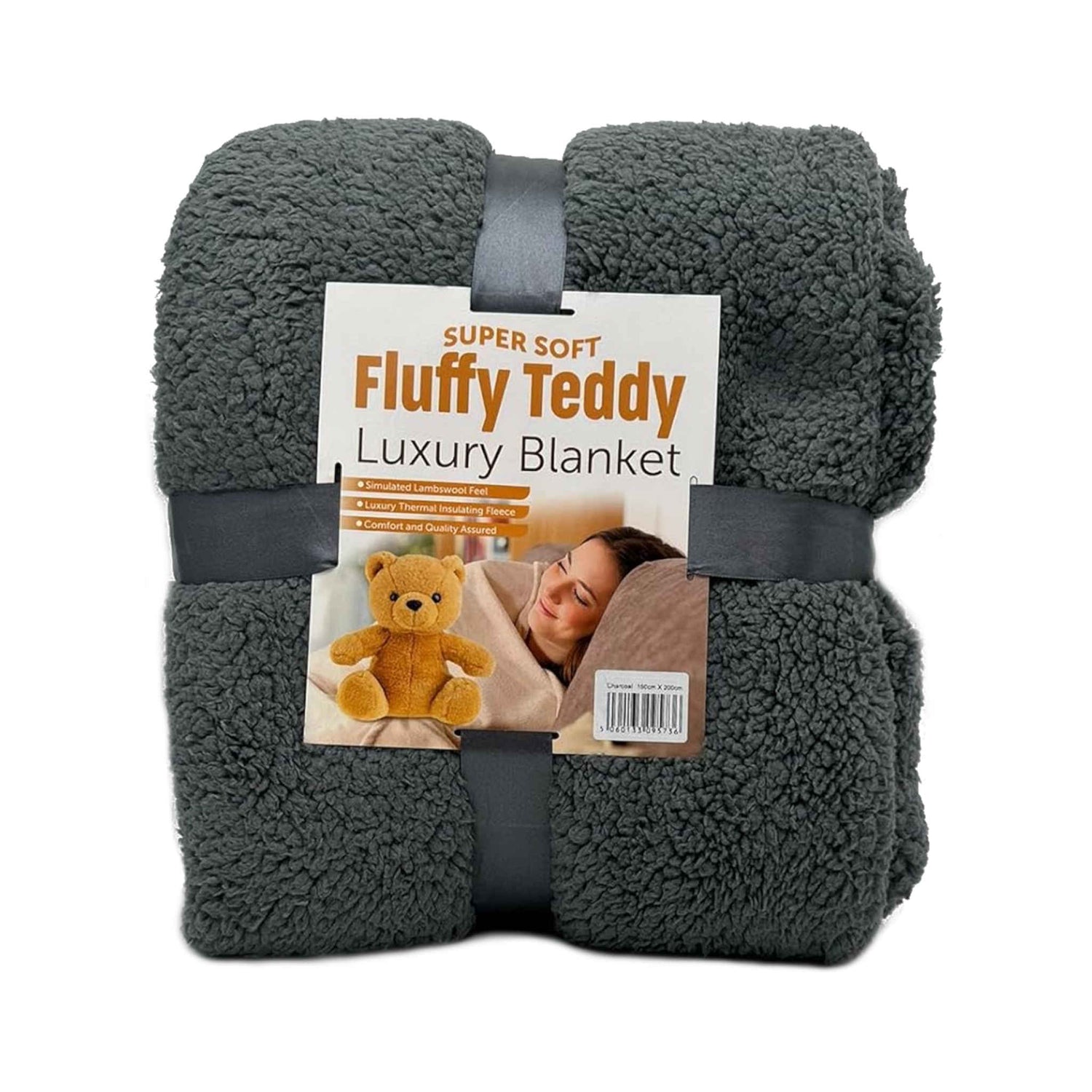 Super Soft Fluffy Teddy Luxury Blanket | 220x240cm | Charcoal