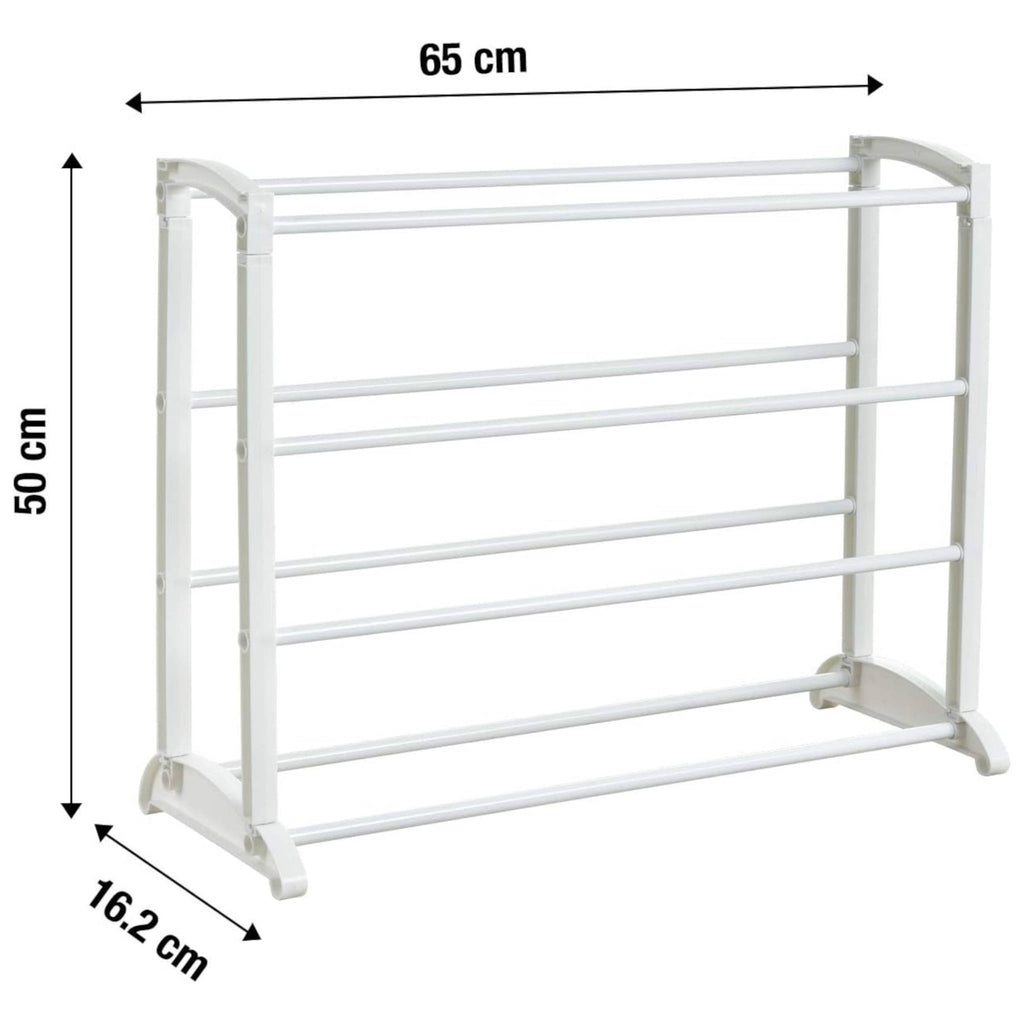 4 Tier Shoe Rack Stackable Extendable White Metal Shoe Storage