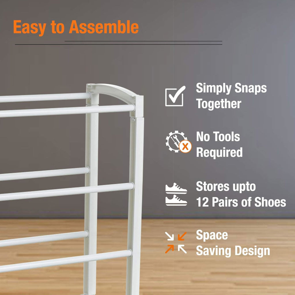 4 Tier Shoe Rack Stackable Extendable White Metal Shoe Storage