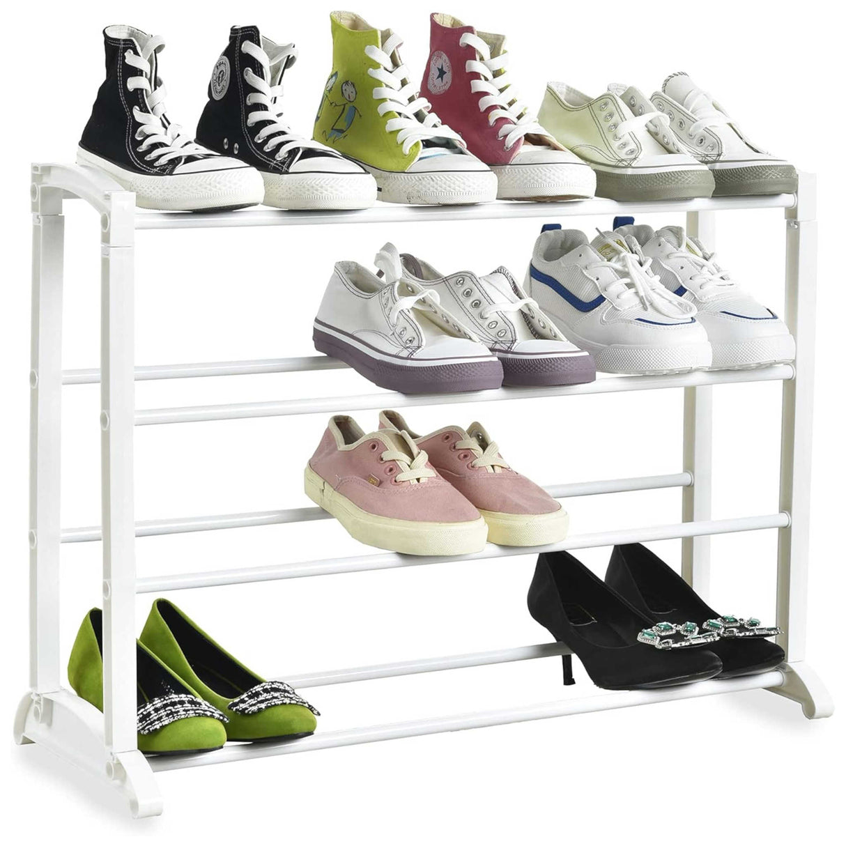 4 Tier Shoe Rack Stackable & Extendable White