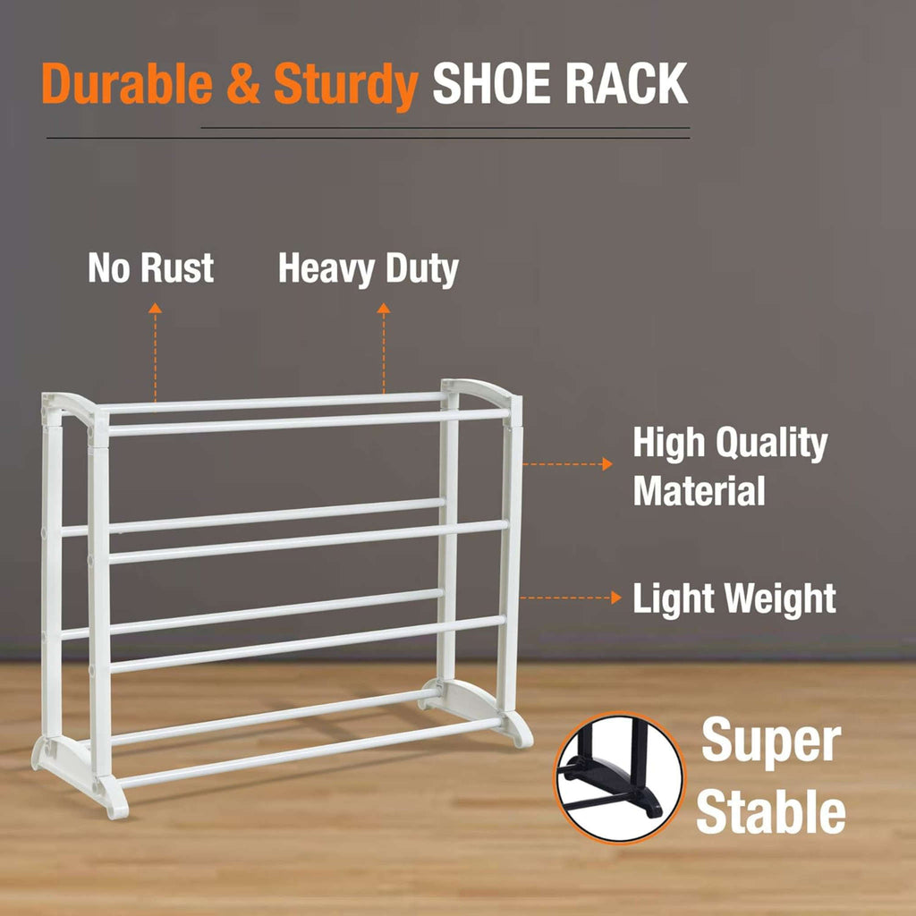 4 Tier Shoe Rack Stackable Extendable White Metal Shoe Storage