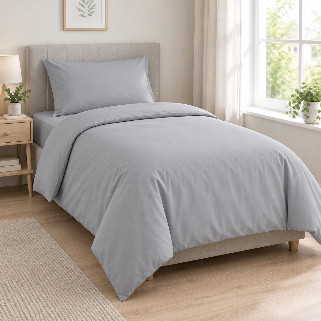 Silver Single Complete Bedding Set with Fitted Sheet