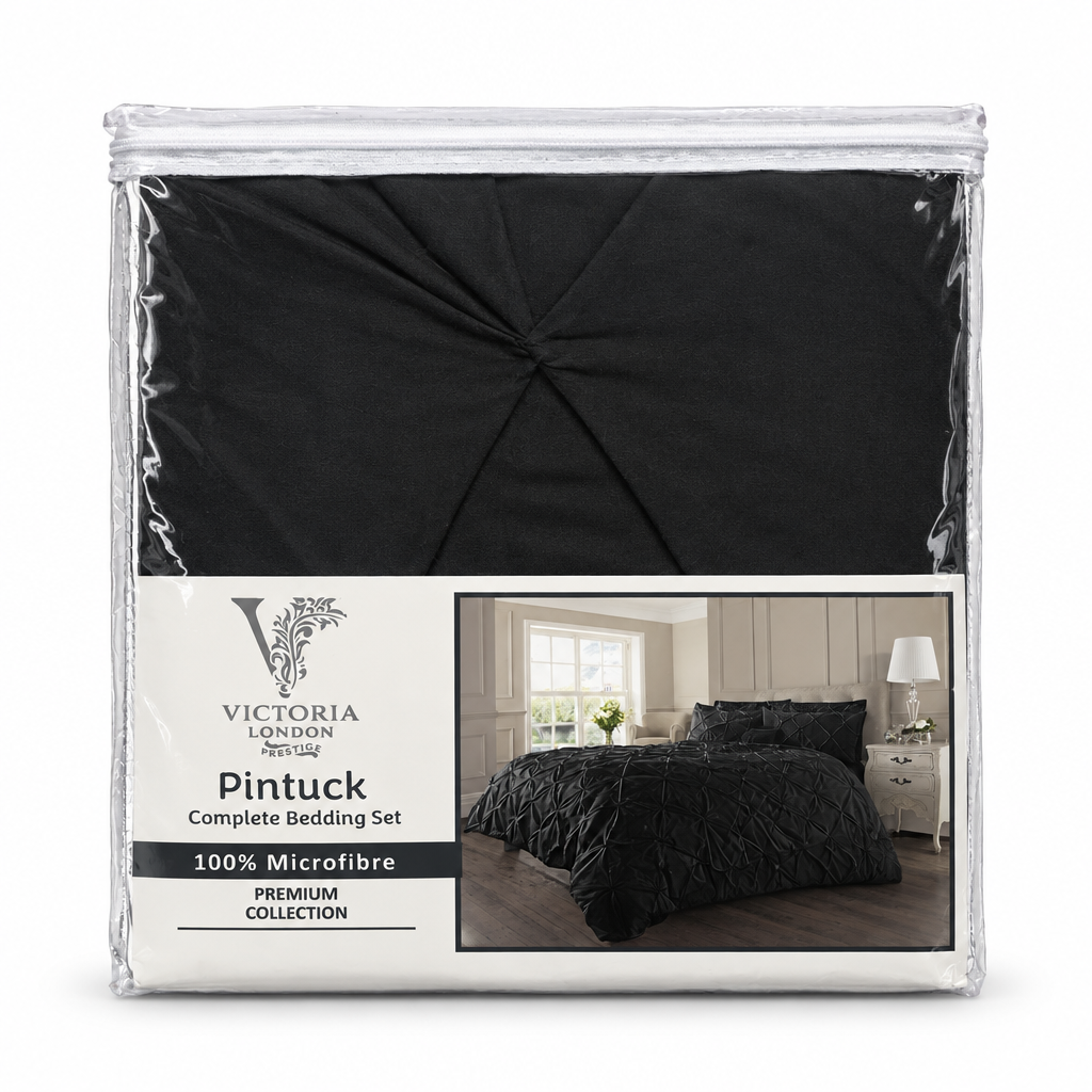 Pintuck Complete Bed Set Black Double