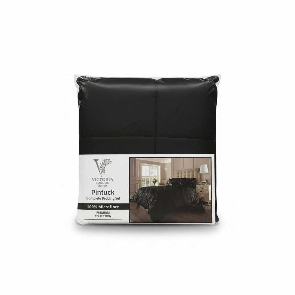 Victoria London Pintuck Bedding Set Black King 100% Microfibre