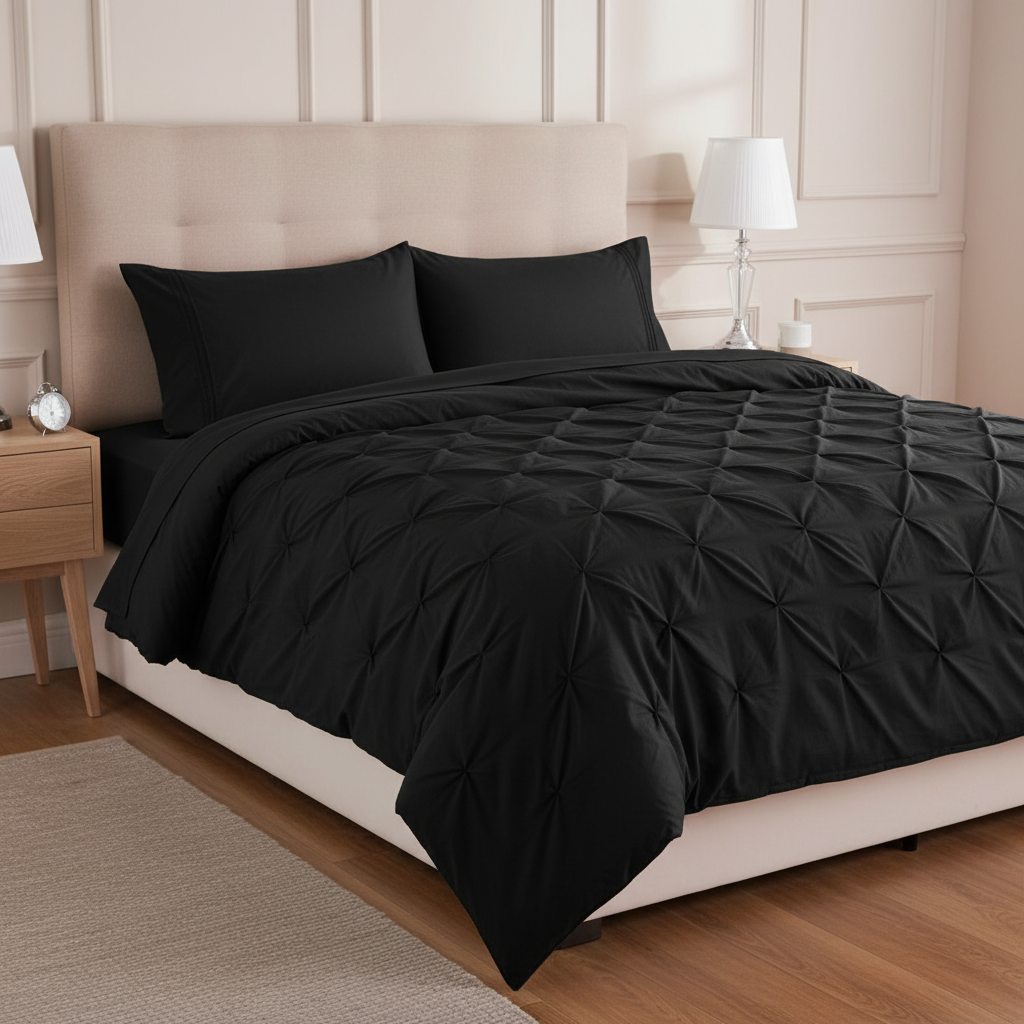 Pintuck Complete Bed Set Black King