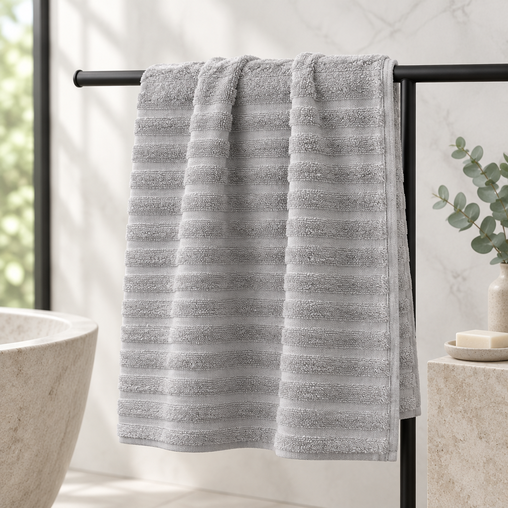 Ribbed Bath Sheet Light Grey