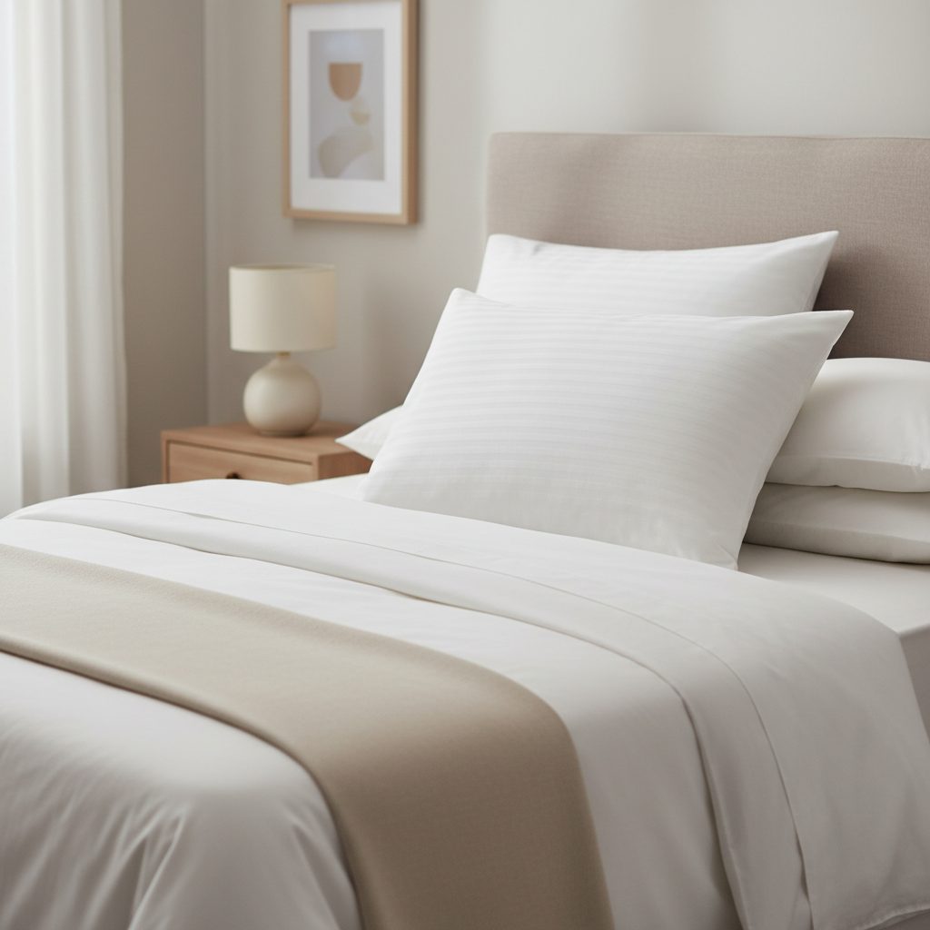 Heavenly Pillow 48 x 75cm, Striped Cotton Sateen Cover, Microfibre Filling