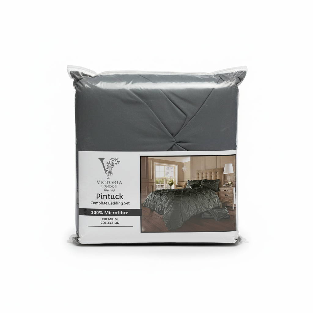 Victoria London Pintuck Complete Bedding Set, Grey Double